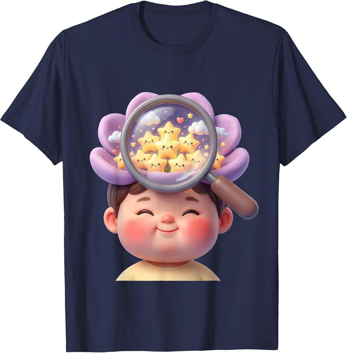 Men's Special Education Magnifying Glass Stars Child Mind T-Shirt - Navy Blue