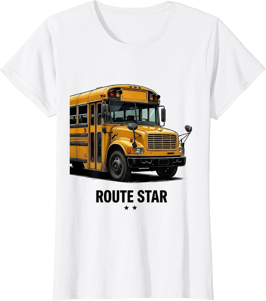 Women's Route Star Funny School Bus Driver Appreciation Gift T-Shirt - White