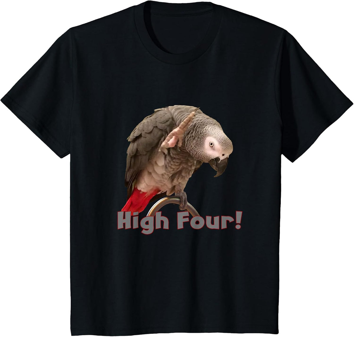 Funny African Grey Parrot Waving High Four T-Shirt - Black
