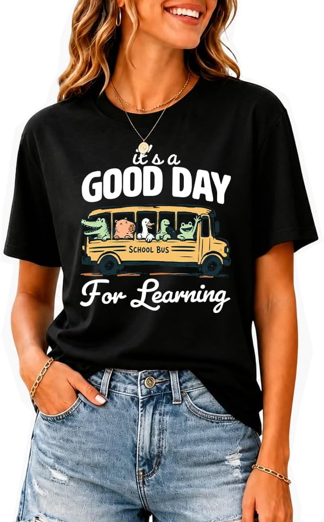 It's A Good Day for Learning Shirt Cute School Bus Animal T-Shirt - Black