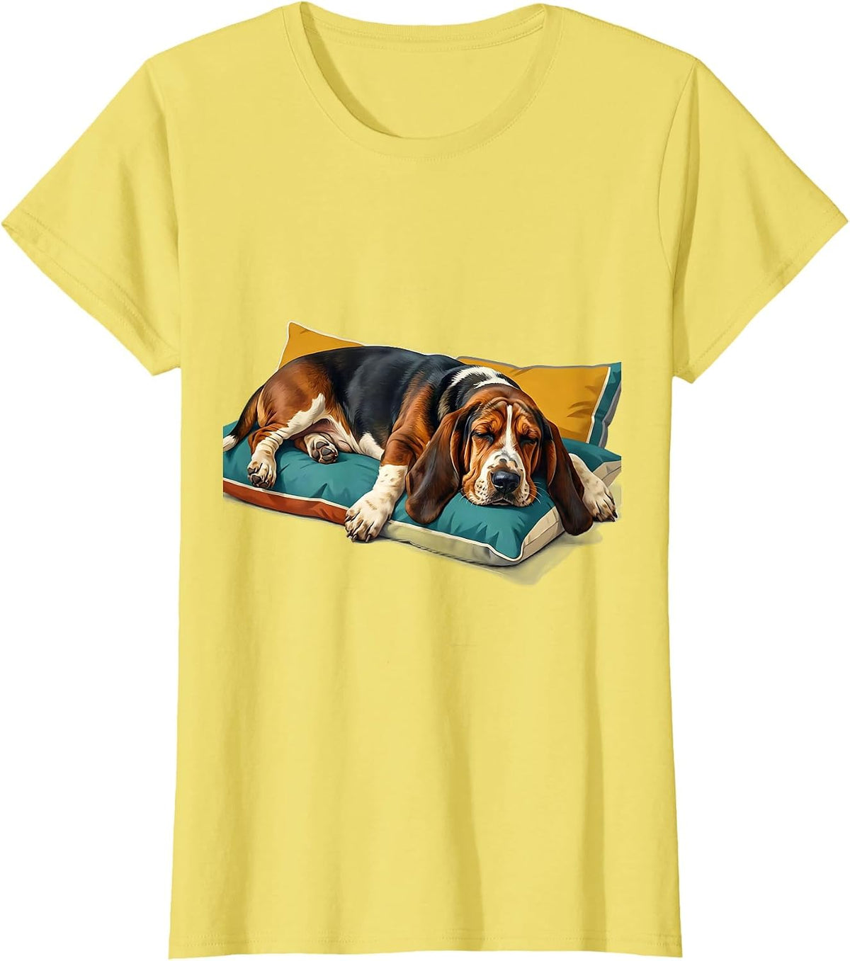 Women's Basset Hound Sleepshirt Napping Pajamas Dog Lover T-Shirt - Lemon Yellow