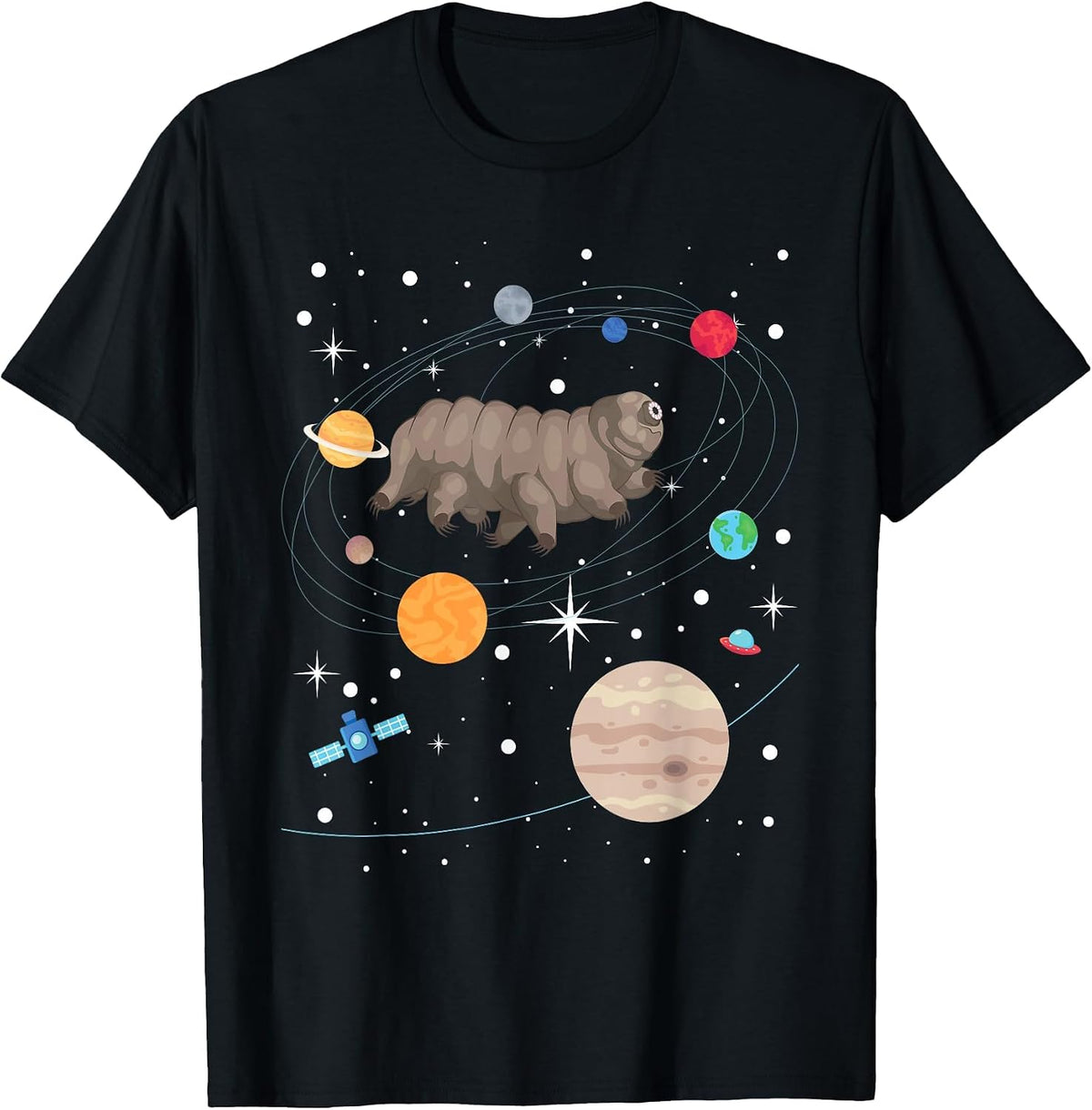 Tardigrade in Space - Water Bear Microbiology Moss Piglet T-Shirt - Black