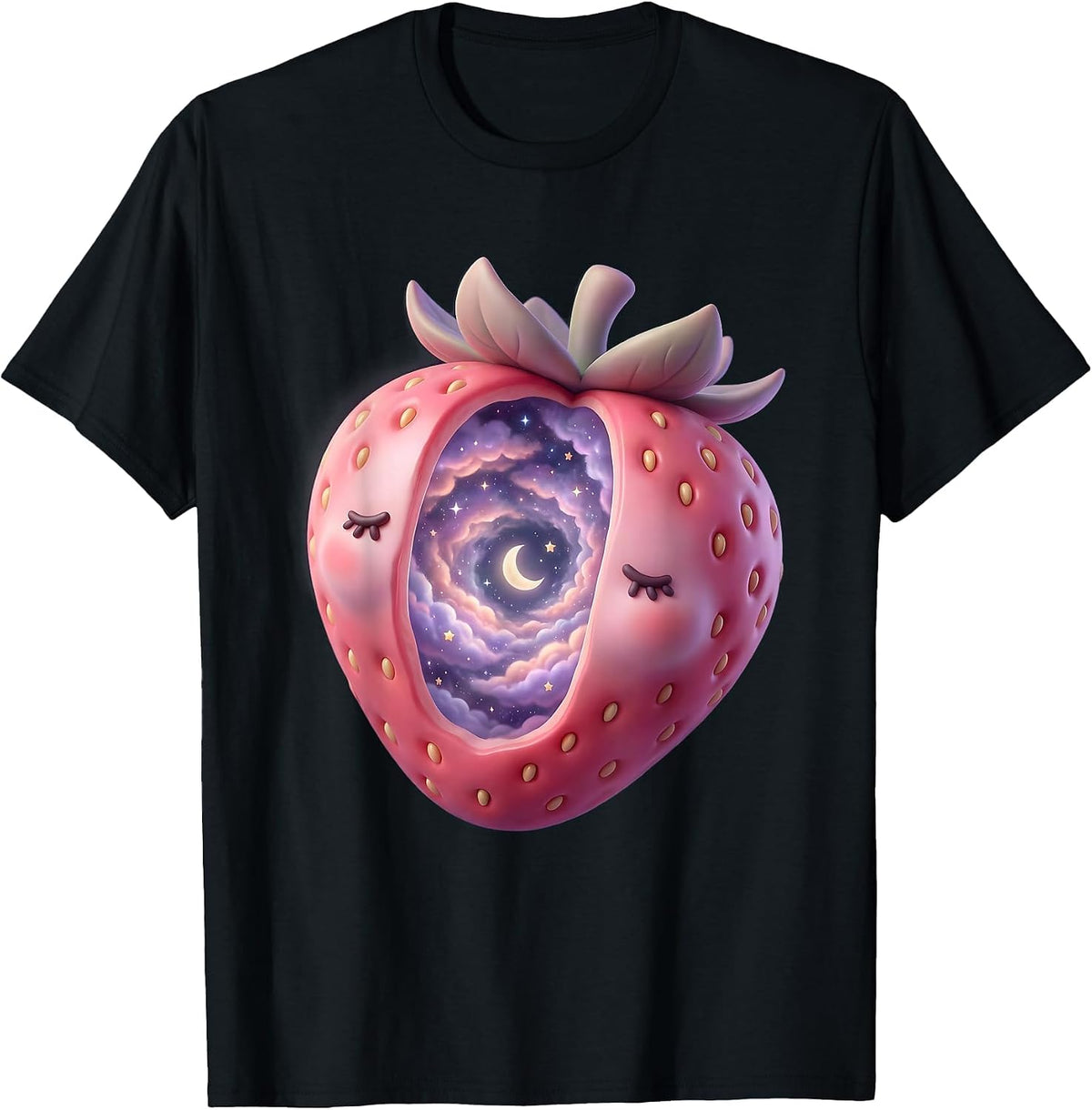 Men's Cosmic Strawberry Galaxy Universe Illustration T-Shirt - Black