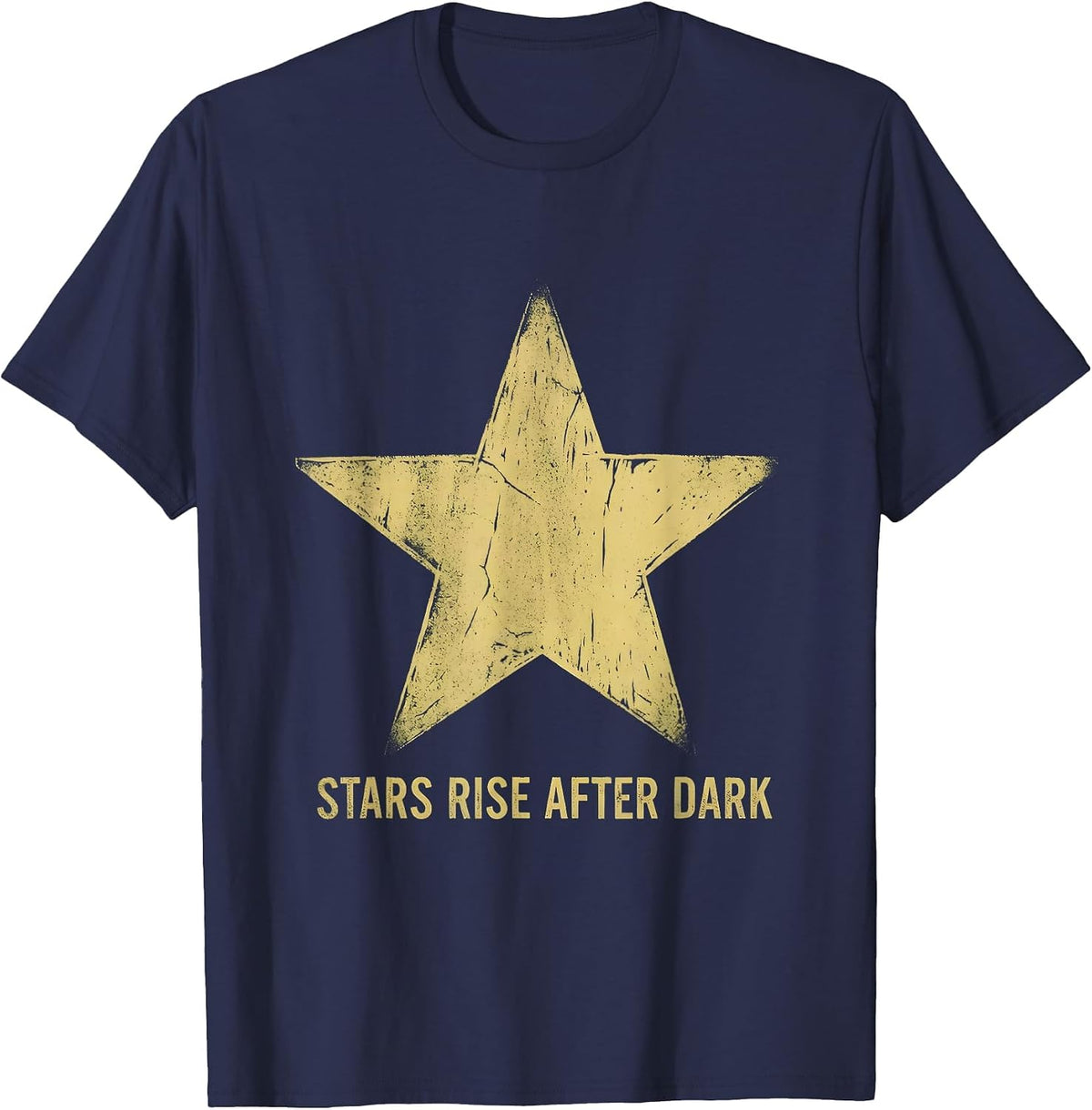 Men's Stars Rise After Dark Inspirational Star Design T-Shirt - Navy Blue
