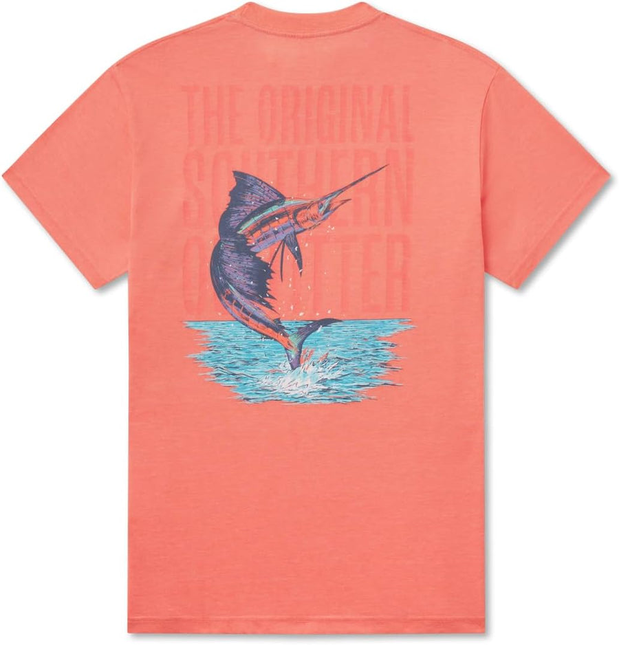 Southern Marsh Men's SEAWASH Offshore Marlin T-Shirt – Short Sleeve Casual Graphic Tee - Coral