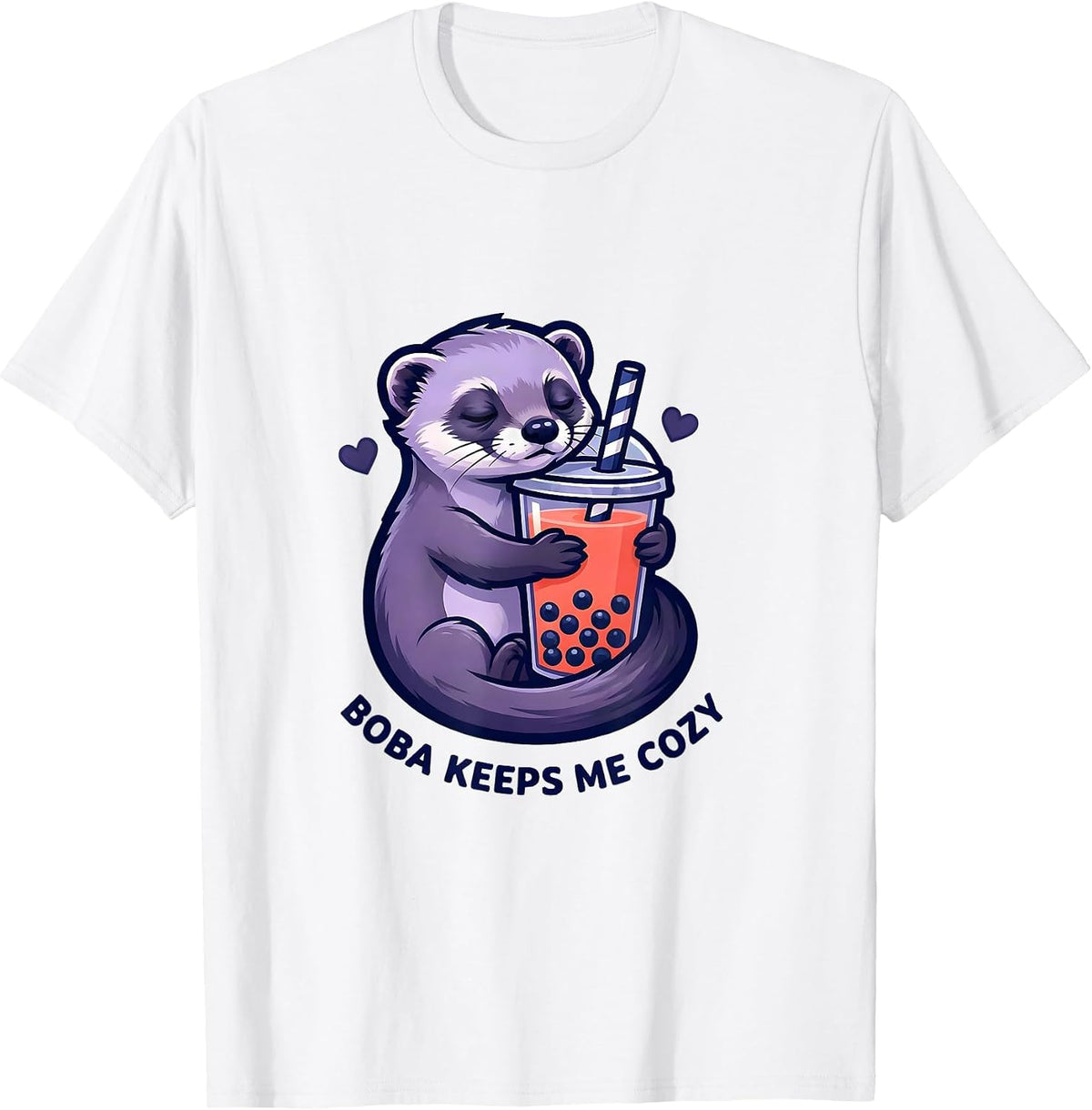Men's Boba Keeps Me Cozy Kawaii Ferret Boba Tea Lover Gift T-Shirt - White