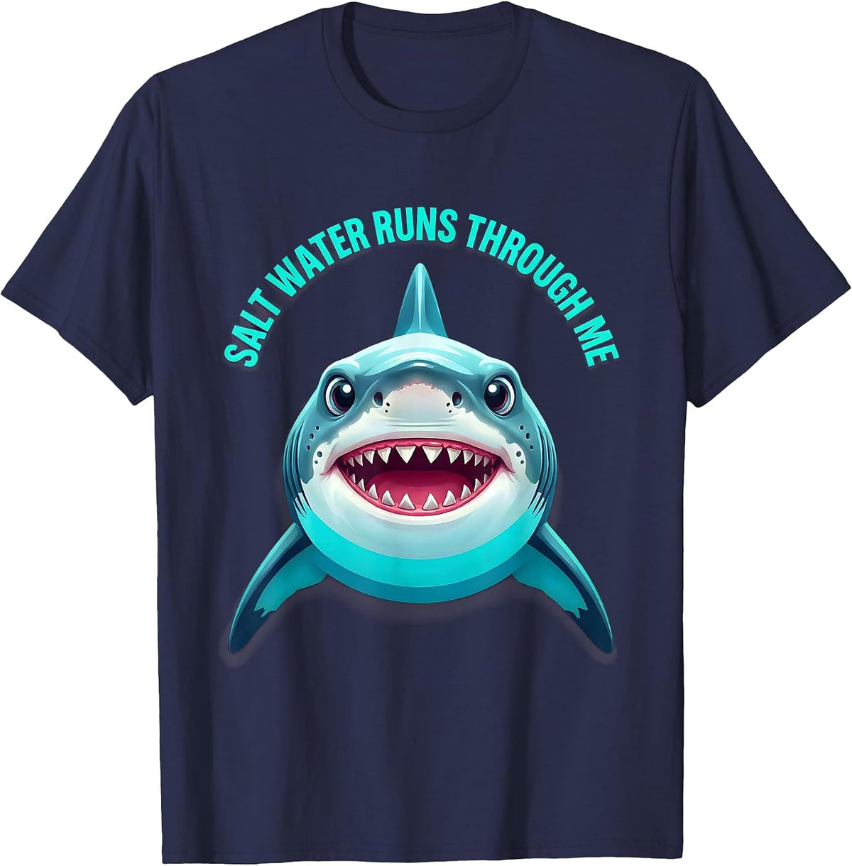 Men's Salt Water Runs Through Me Shark Ocean Design T-Shirt - Navy Blue