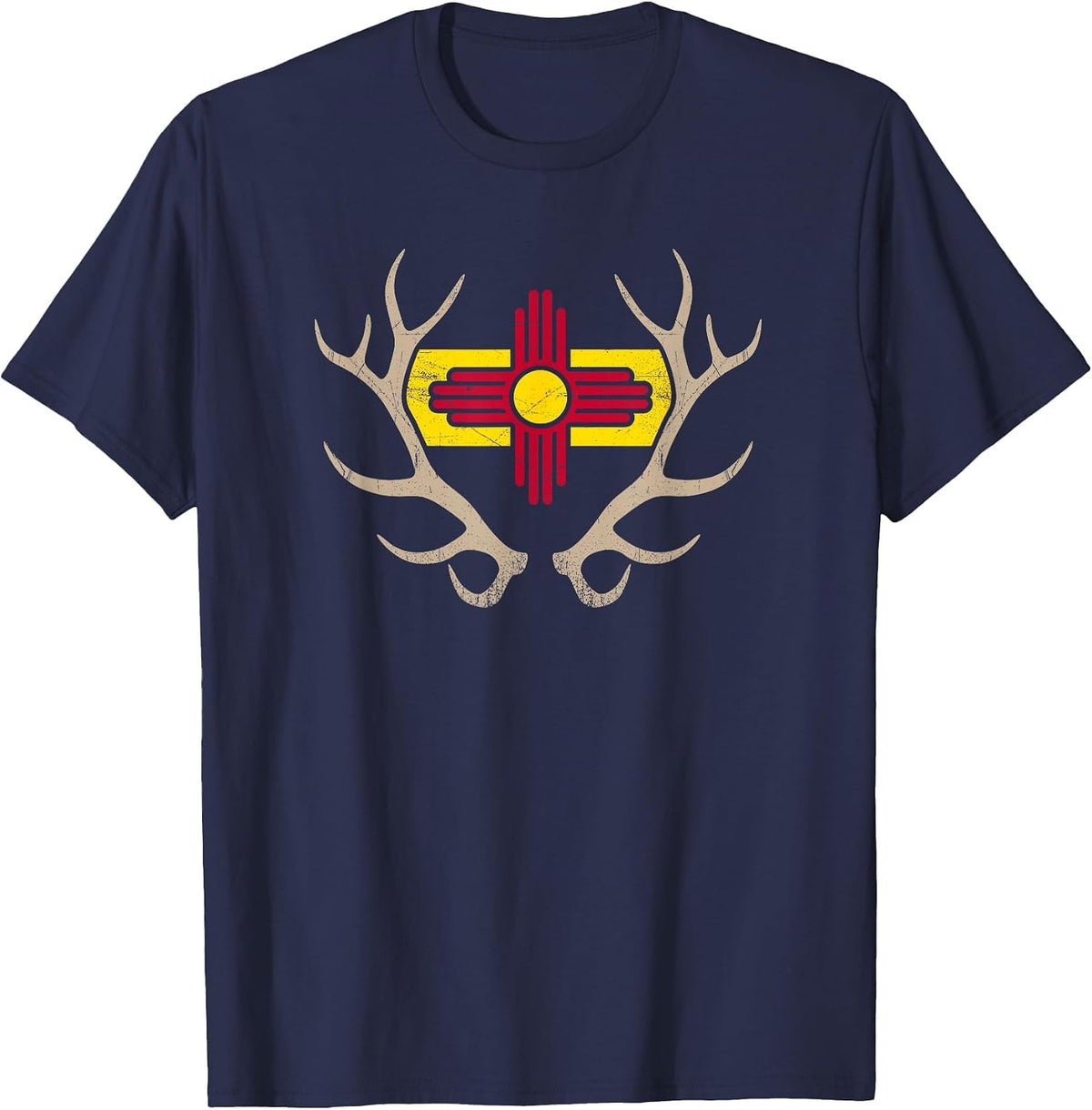 New Mexico Elk Hunt Shirt - State Flag Antler Tee T-Shirt - Navy Blue