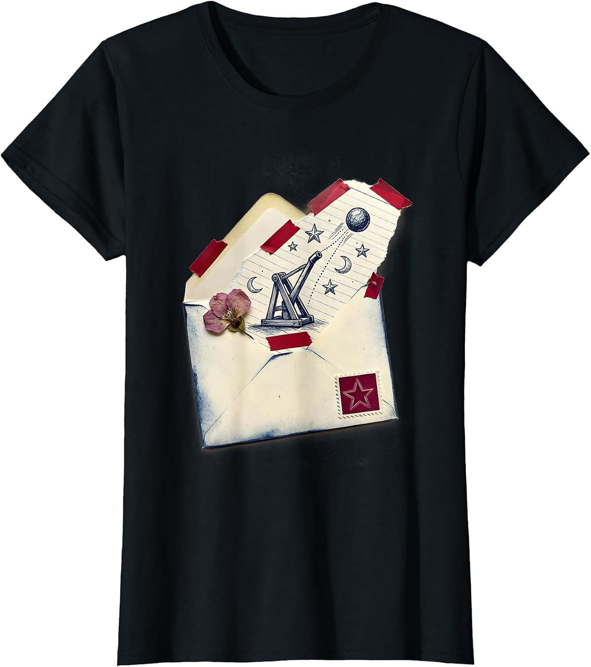 Catapult Boulder Launch Starry Night Sky Design T-Shirt - Black