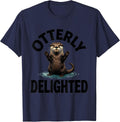 Otterly Delighted Funny Otter Lover Gift for Animal T-Shirt - Navy Blue