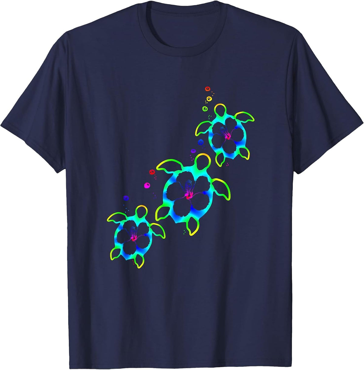 Tropical Colors Hawaiian Honu Sea Turtles T-Shirt - Navy Blue