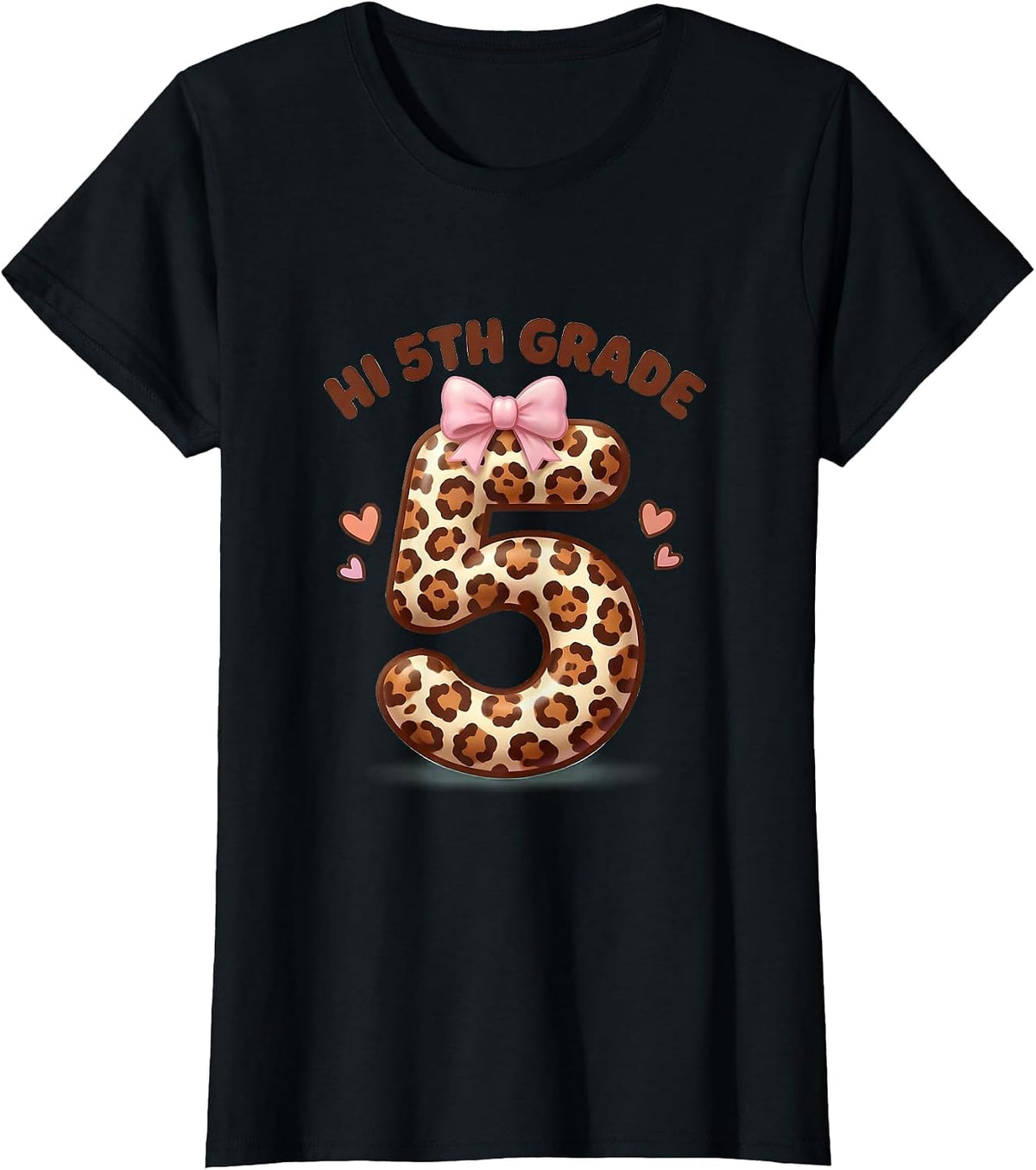 Hi 5th Grade Cute Kawaii Leopard Teacher Back To School T-Shirt - Black