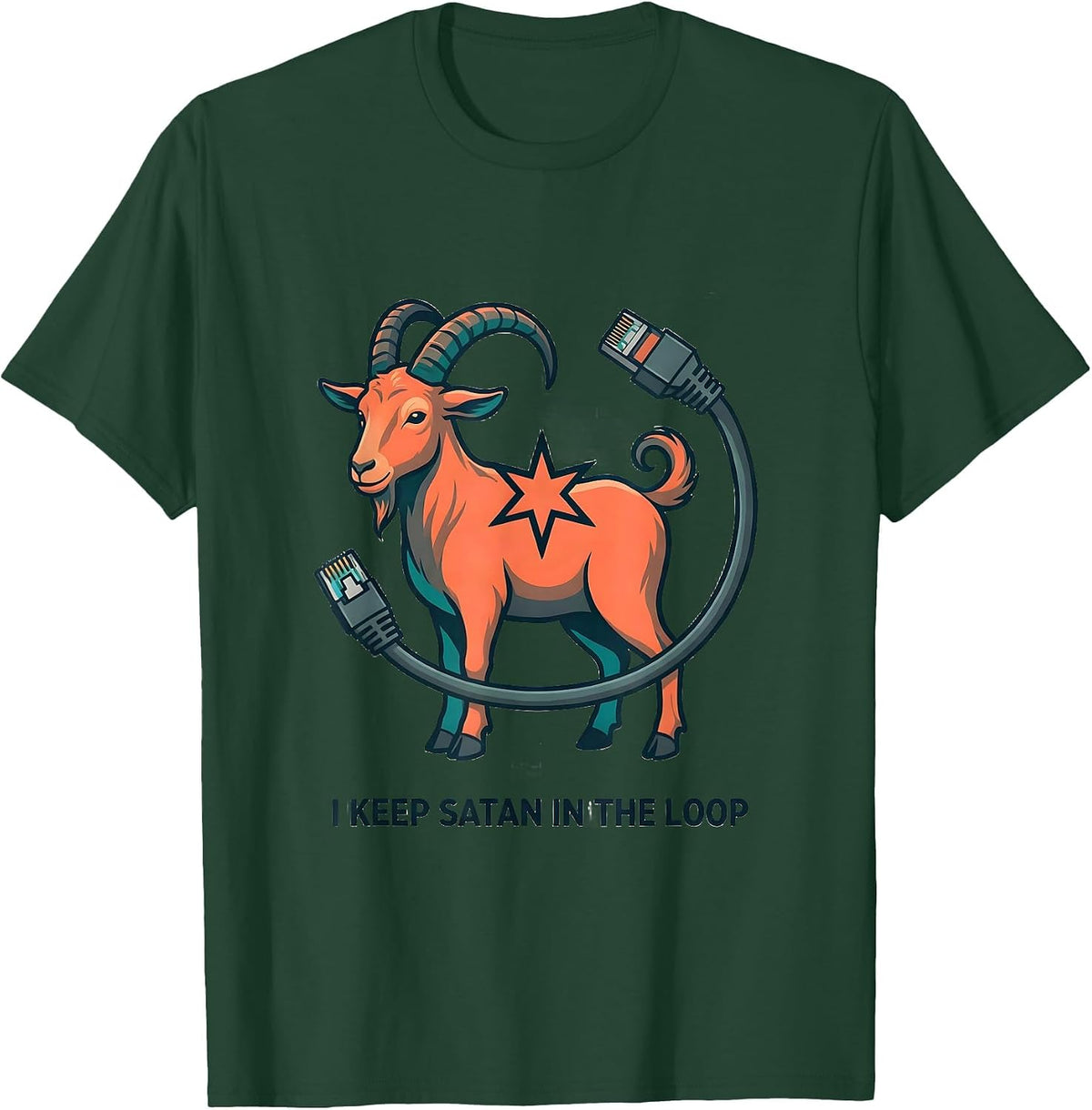 I Keep Satan In The Loop Occult Gothic Satanic Goat Dark T-Shirt - Dark Green