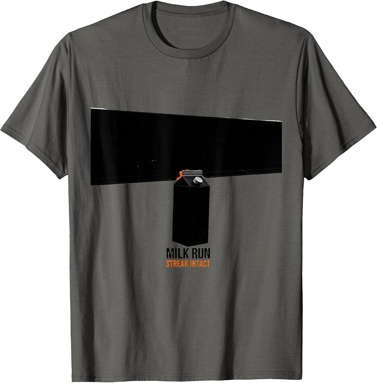 Milk Run: Streak Intact Brutalist Graphic Funny Dad Humor T-Shirt - Asphalt Grey