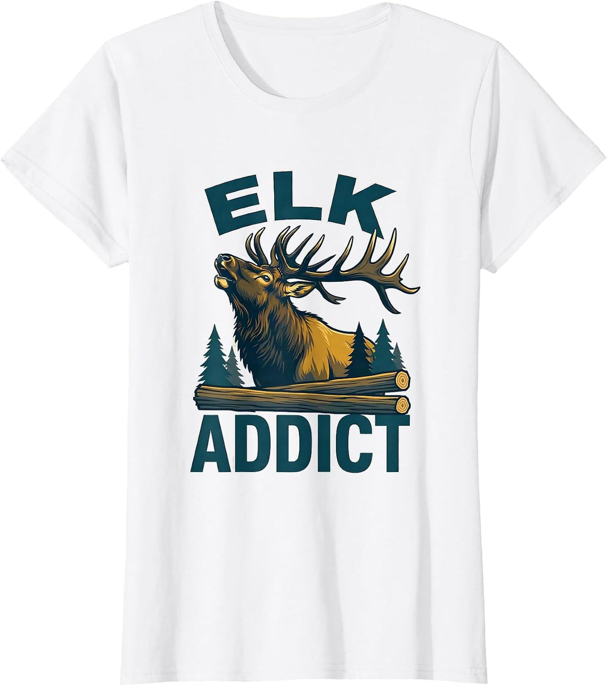 Women's Elkaddict Rustic Elk Hunting Wildlife Outdoor Nature Lover T-Shirt - White