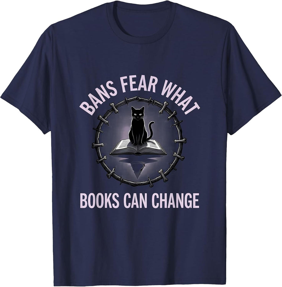 Bans Fear What Books Can Change Witchy Banned Books T-Shirt - Navy Blue