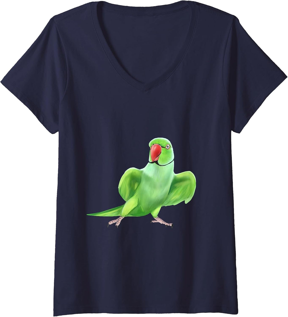 Women's Indian Ringneck Parrot Bird V-Neck T-Shirt - Navy Blue