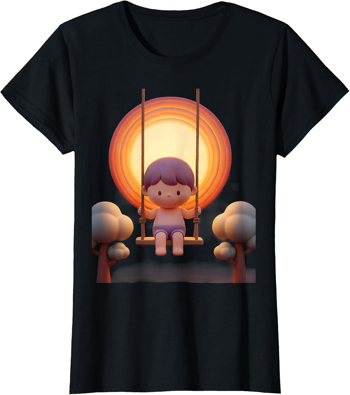 Autism Awareness Lone Swing Sunset Illustration T-Shirt - Black