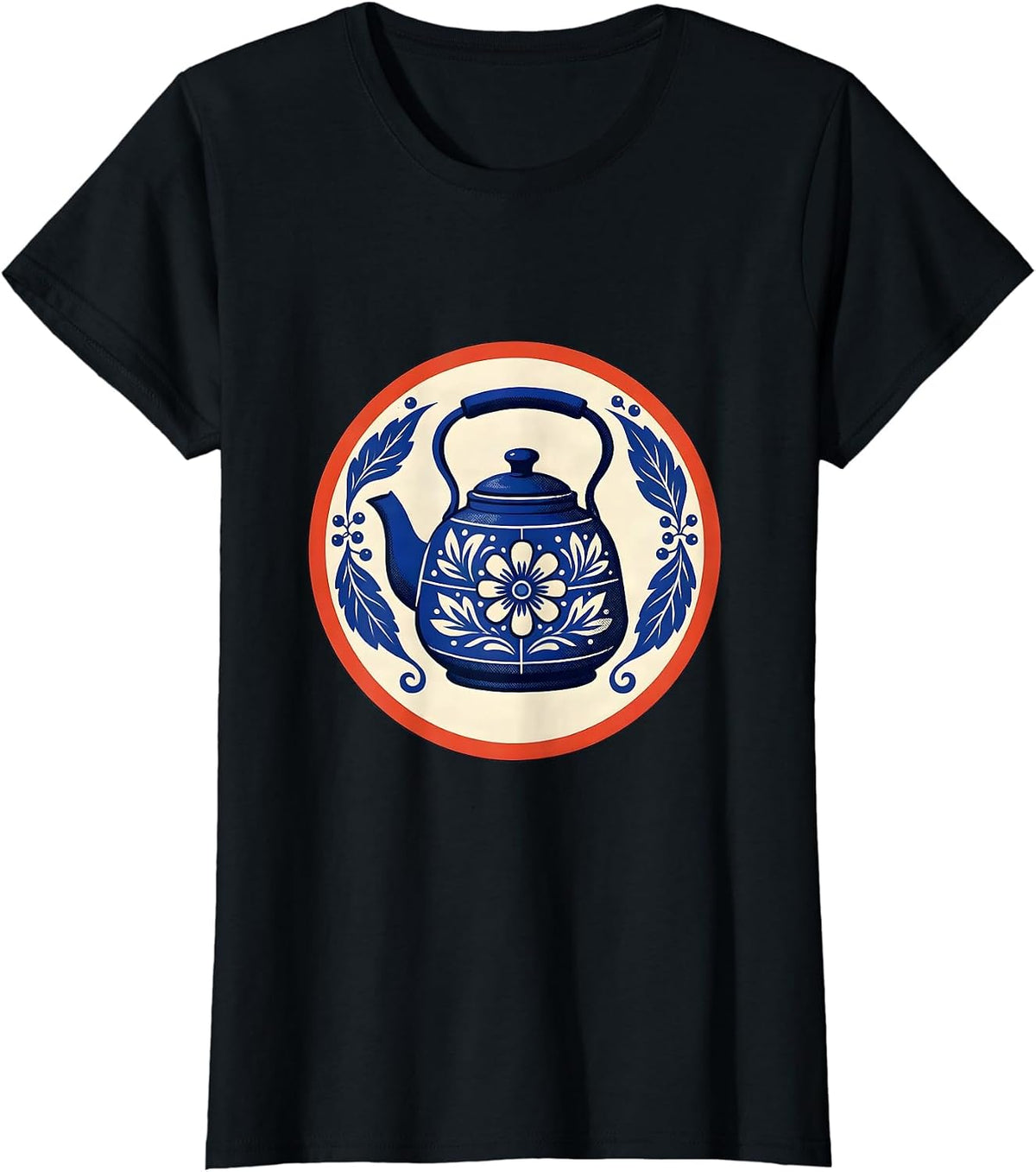 Sealed Gzhel Enamel Kettle Folk Art Badge Retro T-Shirt - Black