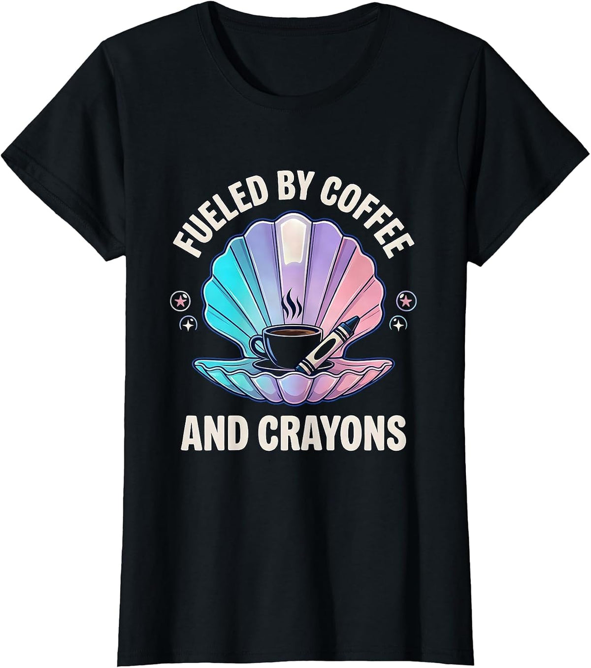 Fueled by Coffee and Crayons 2nd Grade Teacher T-Shirt - Black