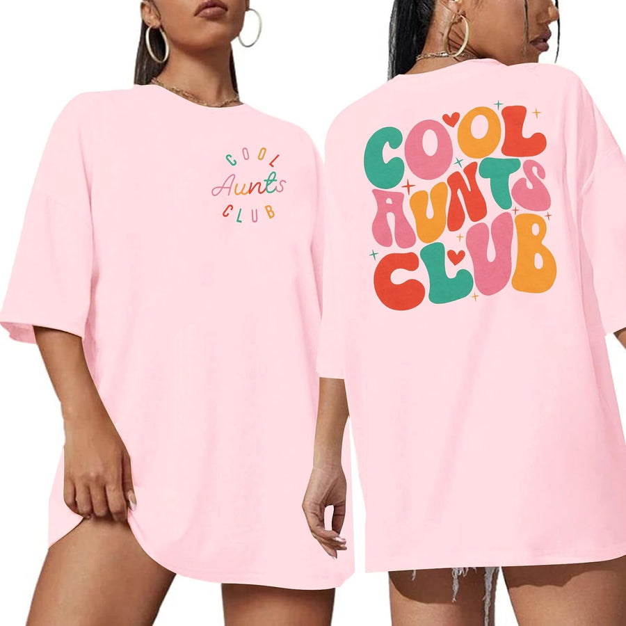 Aunt Shirt Oversize Auntie Shirts : Women Cool Aunts Club T-Shirt Auntie Letter Print Shirt Cute Aunt Gifts Tee Tops - Pink