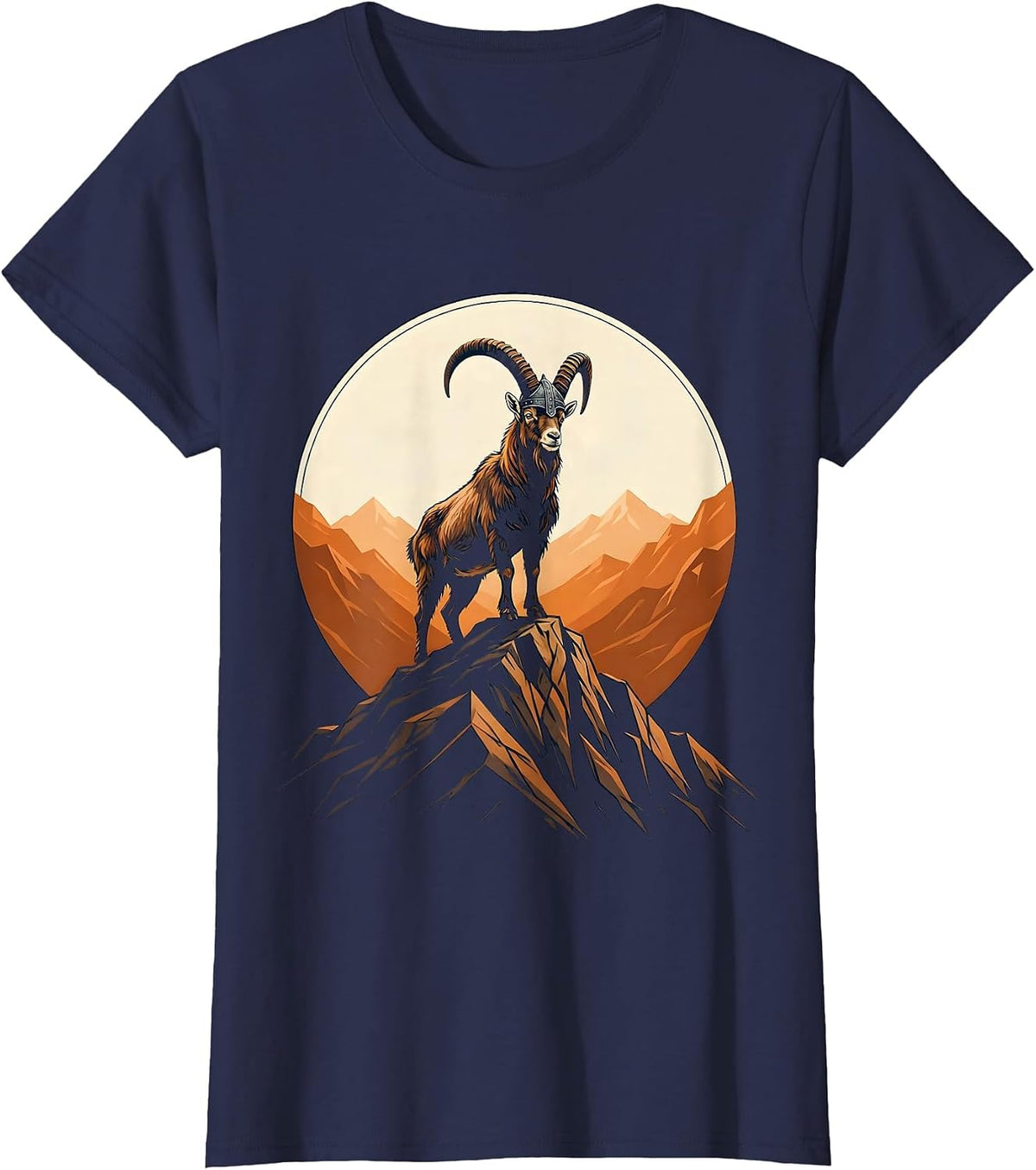 Women's Bearded Viking Goat Graphic Tee T-Shirt - Navy Blue