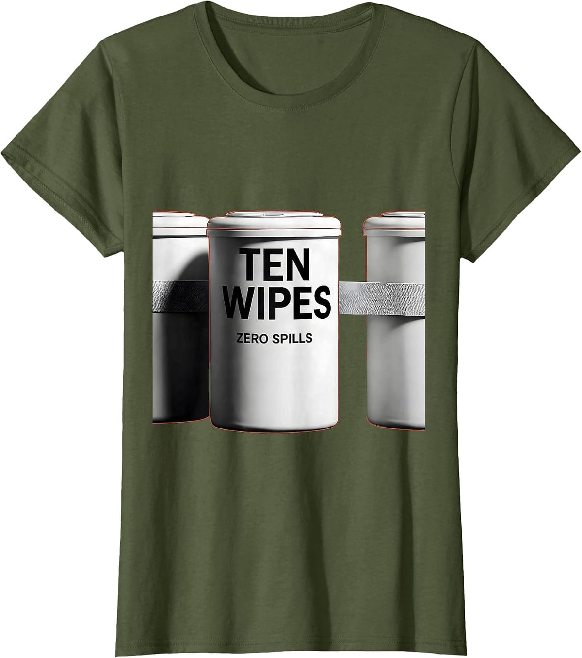 Women's Ten Wipes Zero Spills Funny Daycare Provider Childcare T-Shirt - Olive Green