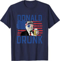 Donald Drunk 4th of July US Flag Drinking President Trump T-Shirt - Navy Blue