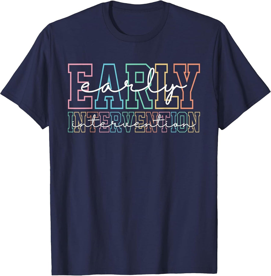 Retro Early Intervention Teacher Intervention Specialist T-Shirt - Navy Blue