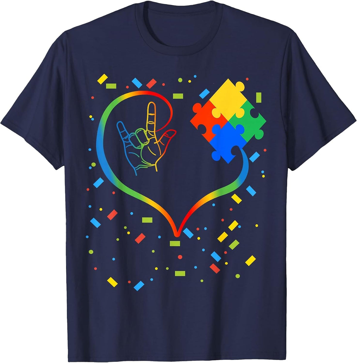 Autism Awareness Special Ed Teacher ASL Sign Language T-Shirt - Navy Blue