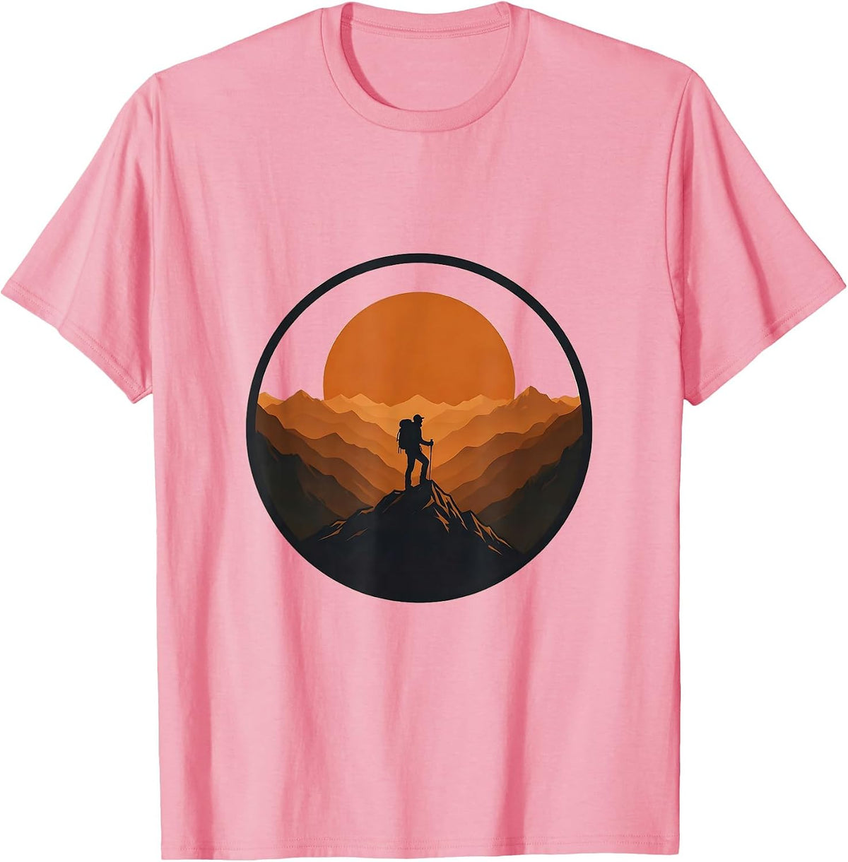 Men's Lone Hiker Ridge at Dawn Athleisure Fall Design T-Shirt - Pink