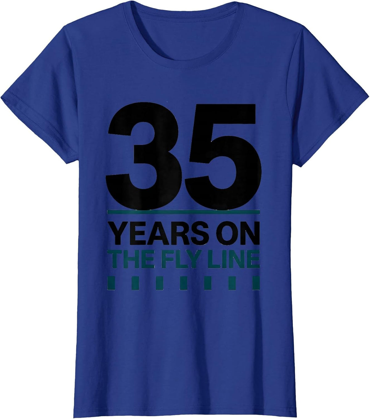 Women's 35 Years On The Fly Line Funny Old Man Hobby Humor T-Shirt - Royal Blue