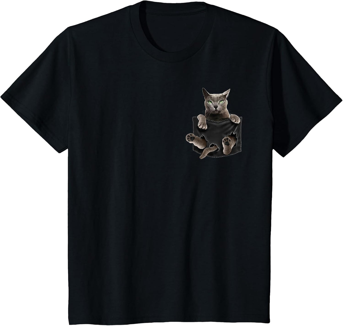 Russian Blue Cat in Pocket T-Shirt - Black