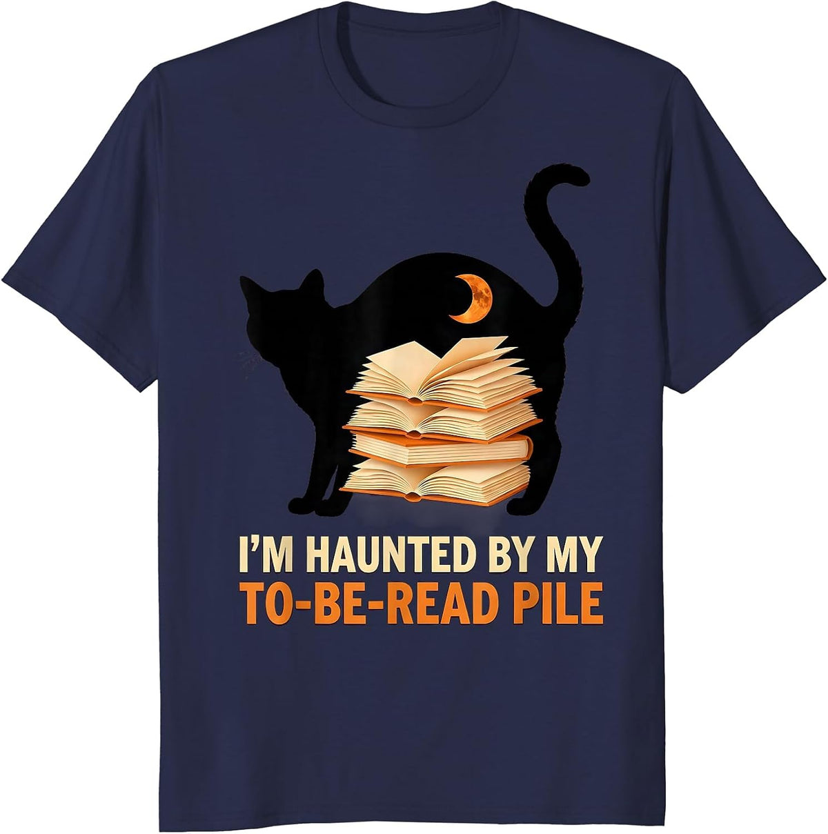 Men's I'm Haunted By My To-Be-Read Pile Funny Book Lover Halloween T-Shirt - Navy Blue