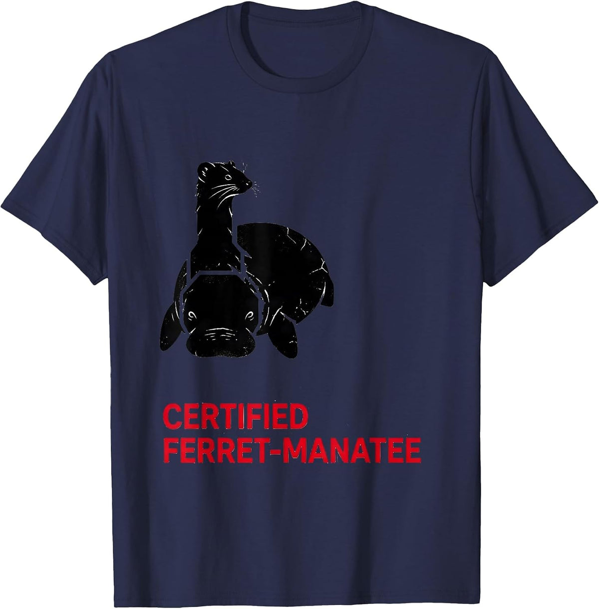 Men's Certified Ferret-Manatee Funny Insane Animal Mashup Humor T-Shirt - Navy Blue
