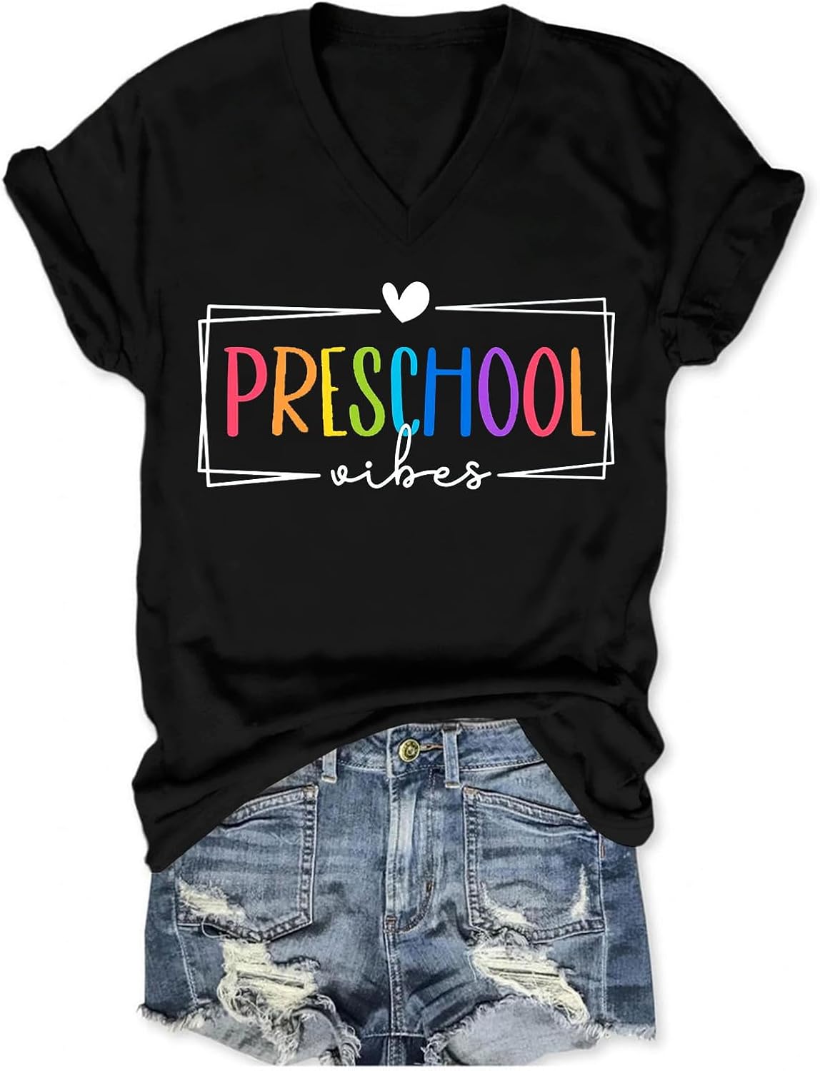Preschool Teacher Shirt for Women Teacher Back to School T-Shirt Funny Letter Printed Tees Casual Short Sleeve Tops - Black