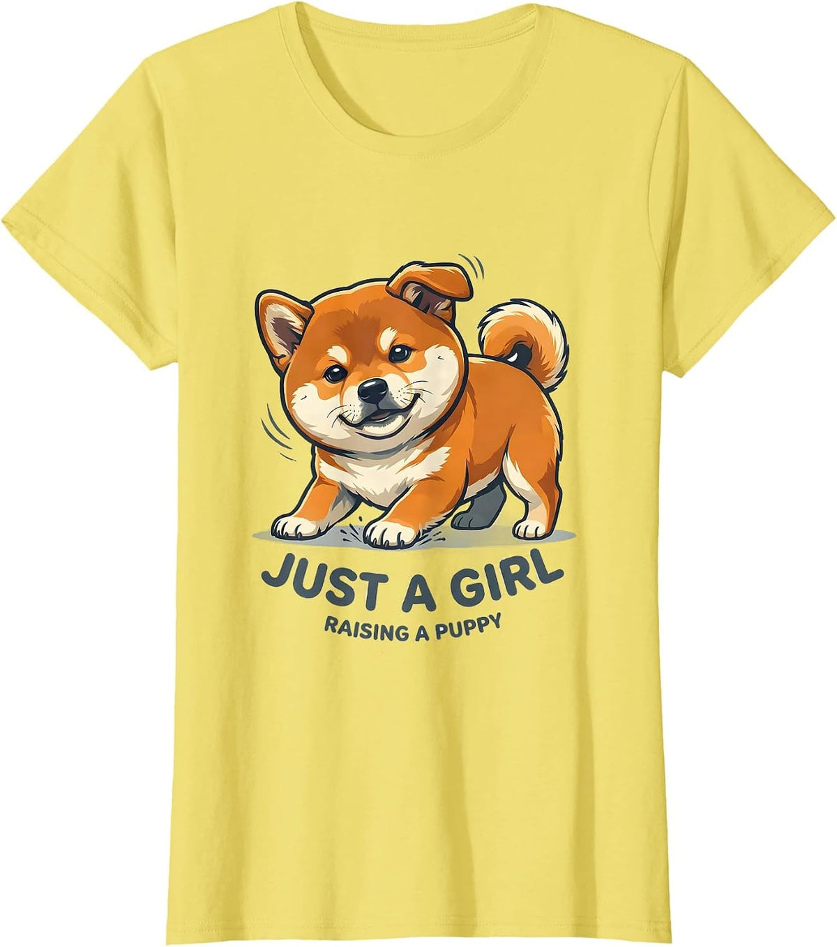Women's Just A Girl Raising A Puppy Funny Shiba Inu Dog Lover Gift T-Shirt - Lemon Yellow