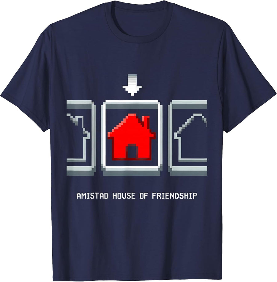 Amistad House of Friendship Retro Pixel Art School Spirit T-Shirt - Navy Blue