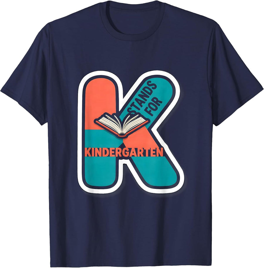K Stands For Kindergarten Whimsical Back To School Teacher T-Shirt - Navy Blue