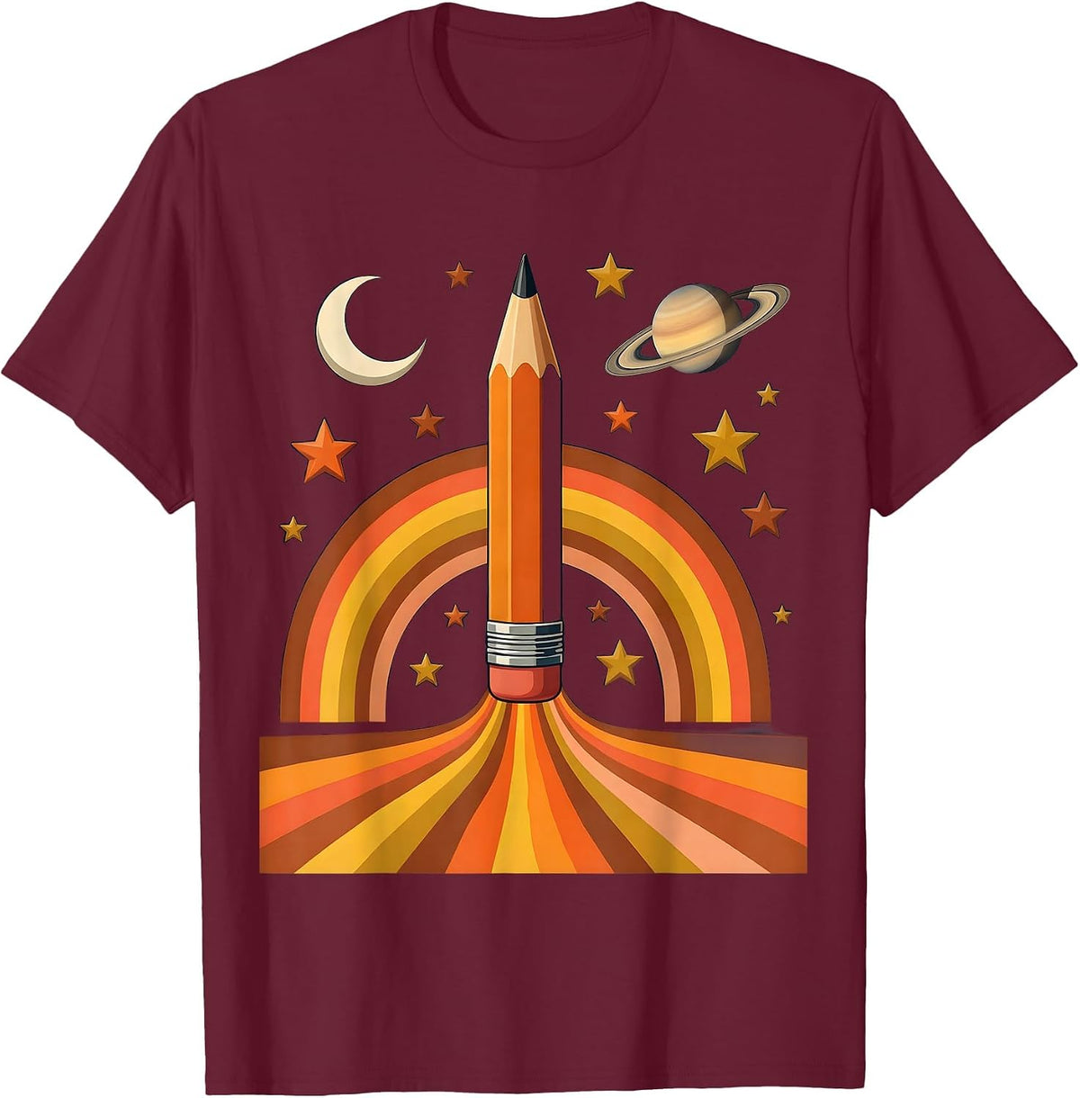 Men's 5th Grade Teacher Pencil Rocket Launch Into Space T-Shirt - Burgundy