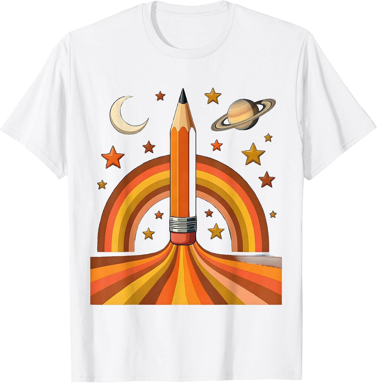 Men's 5th Grade Teacher Pencil Rocket Launch Into Space T-Shirt - White