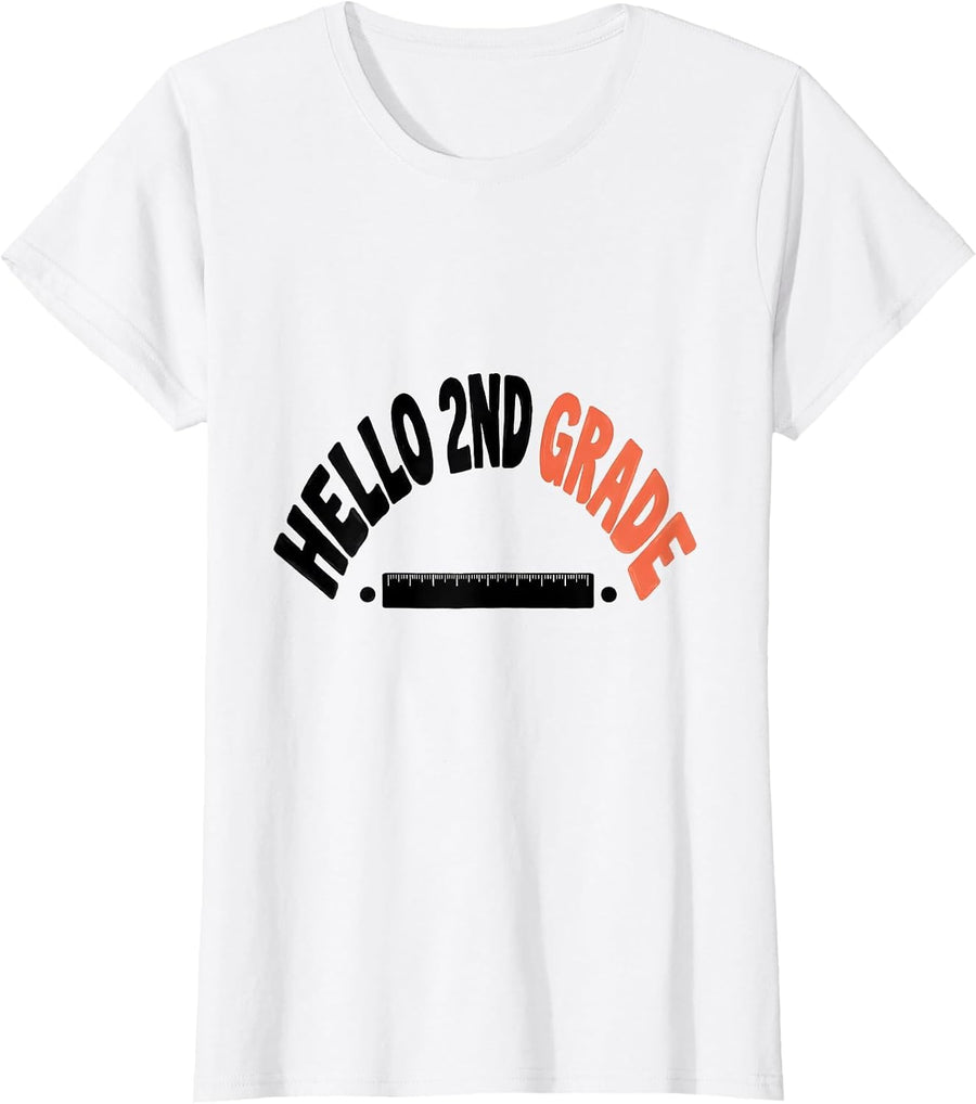 Women's Hello 2nd Grade Typography Back To School Grade Level Team T-Shirt - White