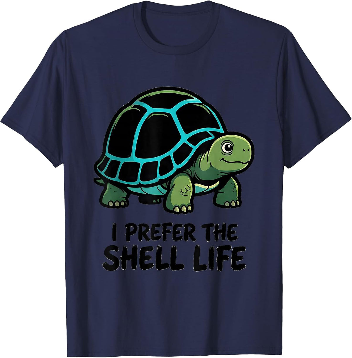 I Prefer The Shell Life Cartoon Sea Turtle Lover Gift T-Shirt - Navy Blue
