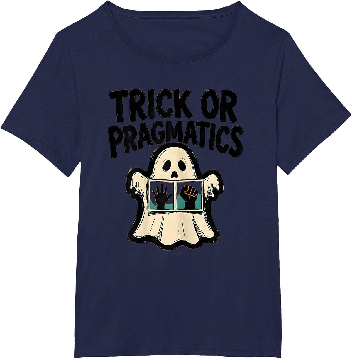 Women's Trick Or Pragmatics Marker Outline Ghost Speech Therapy SLP T-Shirt - Navy Blue