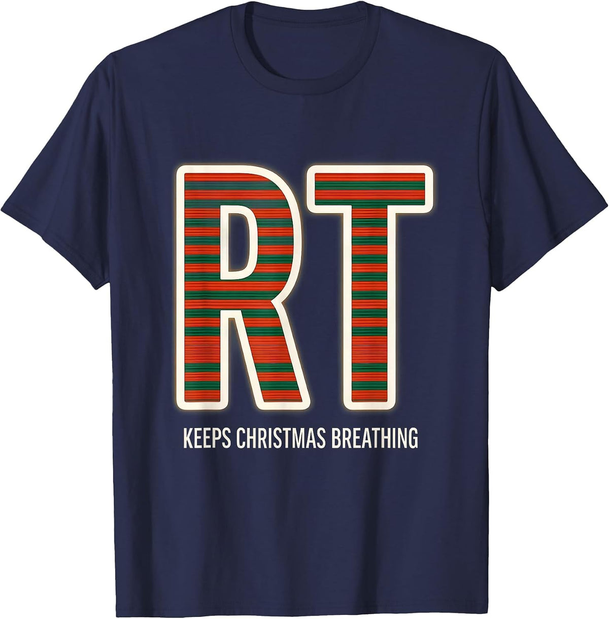 RT Keeps Christmas Breathing Funny Respiratory Therapist T-Shirt - Navy Blue