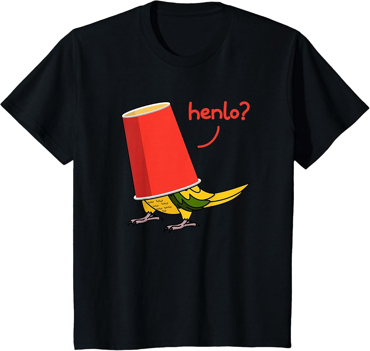 Parrot in A Cup - Henlo? I Golden Conure T-Shirt - Black