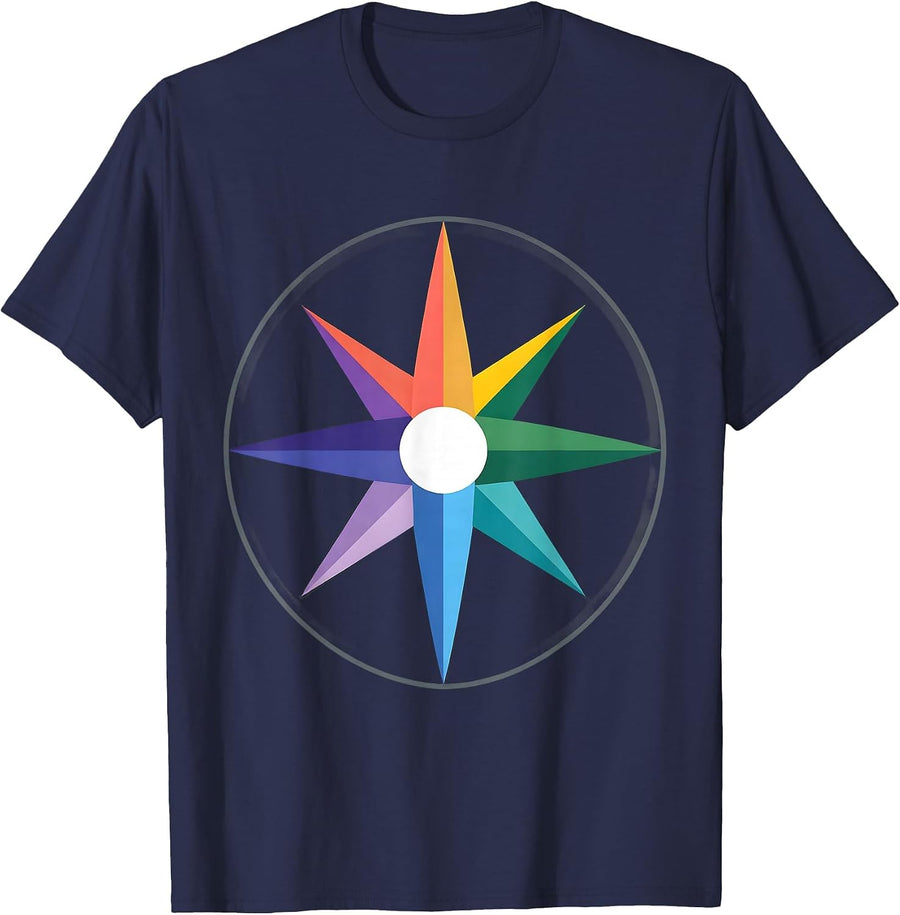 Autism Awareness Rainbow Compass Rose Illustration T-Shirt - Navy Blue