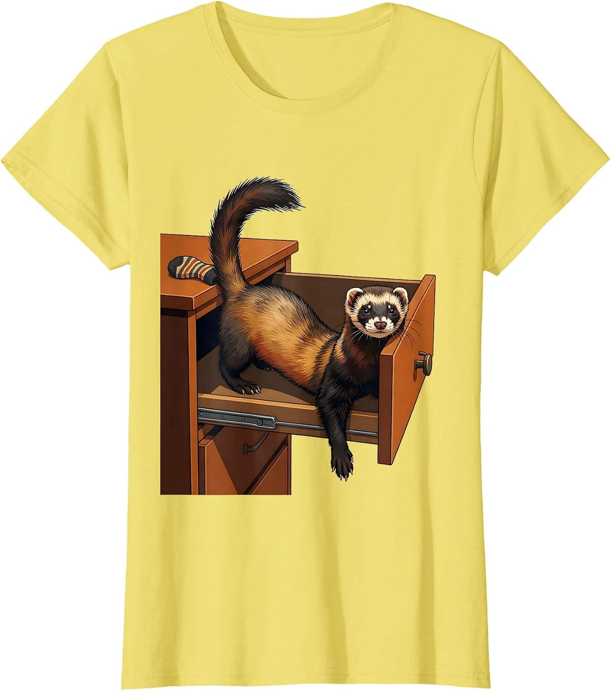 Ferret In Drawer Funny Ferret Lover Gift T-Shirt - Lemon Yellow