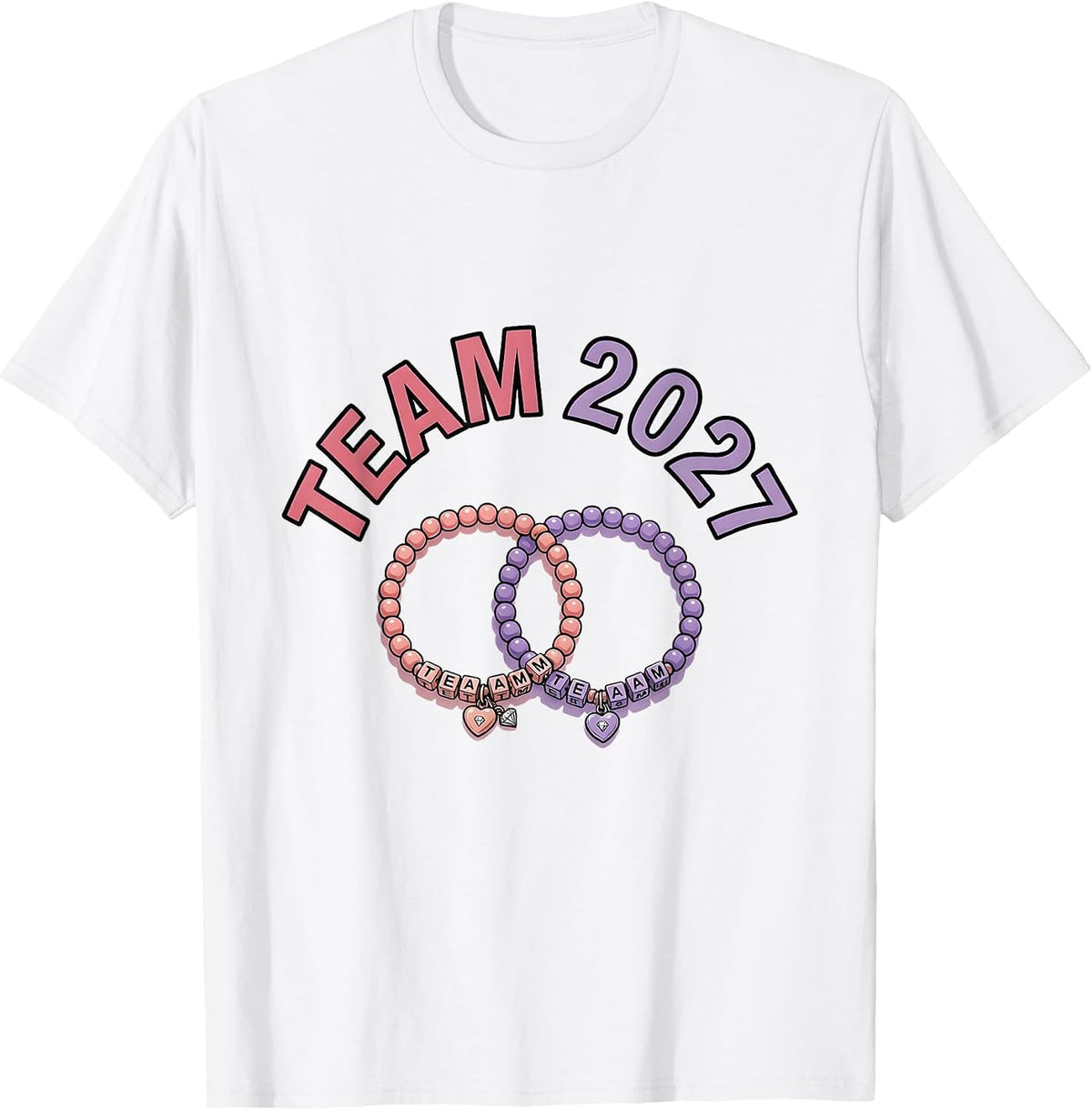 Men's Team 2027 Cute Matching Friendship Bead Bracelets Girls T-Shirt - White