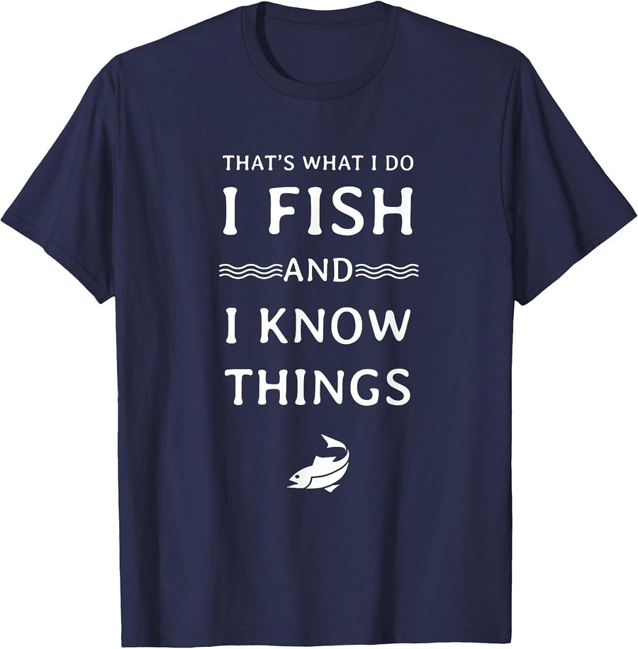 Distressed I Fish and I Know Things T-Shirt - Navy Blue